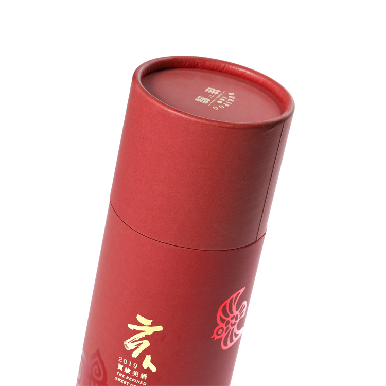 Custom size Chinese red tube packing paper wine cylinder box