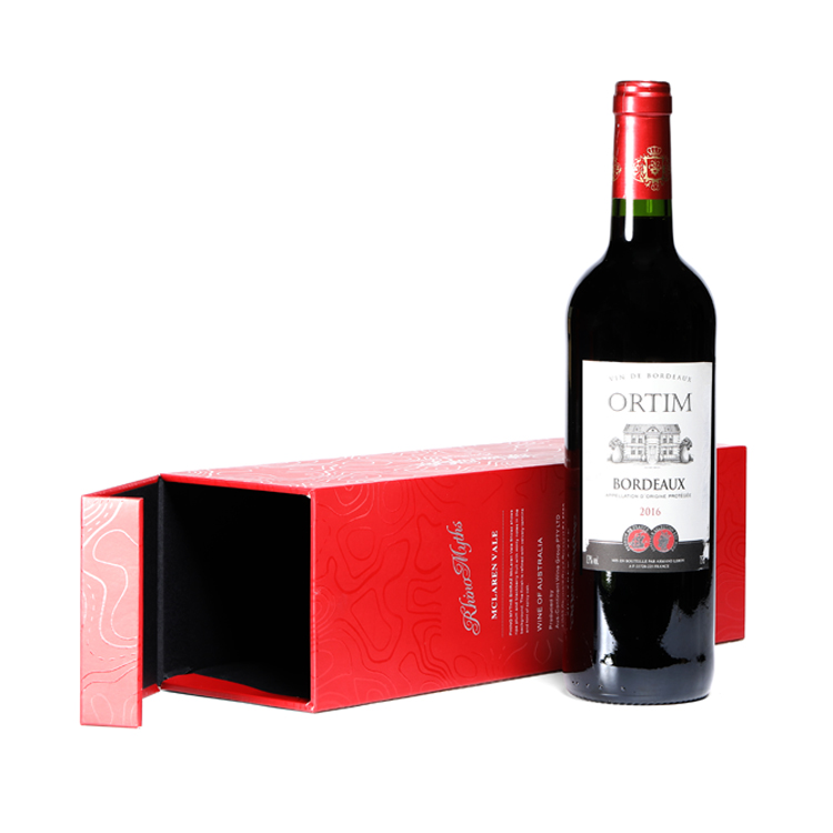 Red cardboard wine packaging box