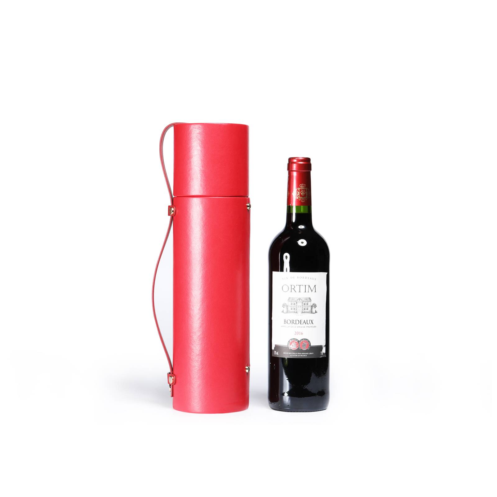 Classical whisky surface in red pu leather round wine bottle packaging boxes