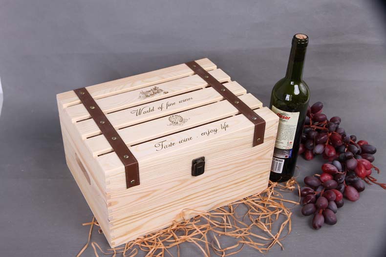 vintage used three bottles red wooden wine box for sale