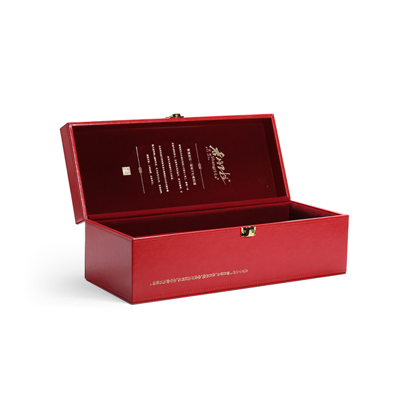 High quality logo printed red wine bottle box leather gift box