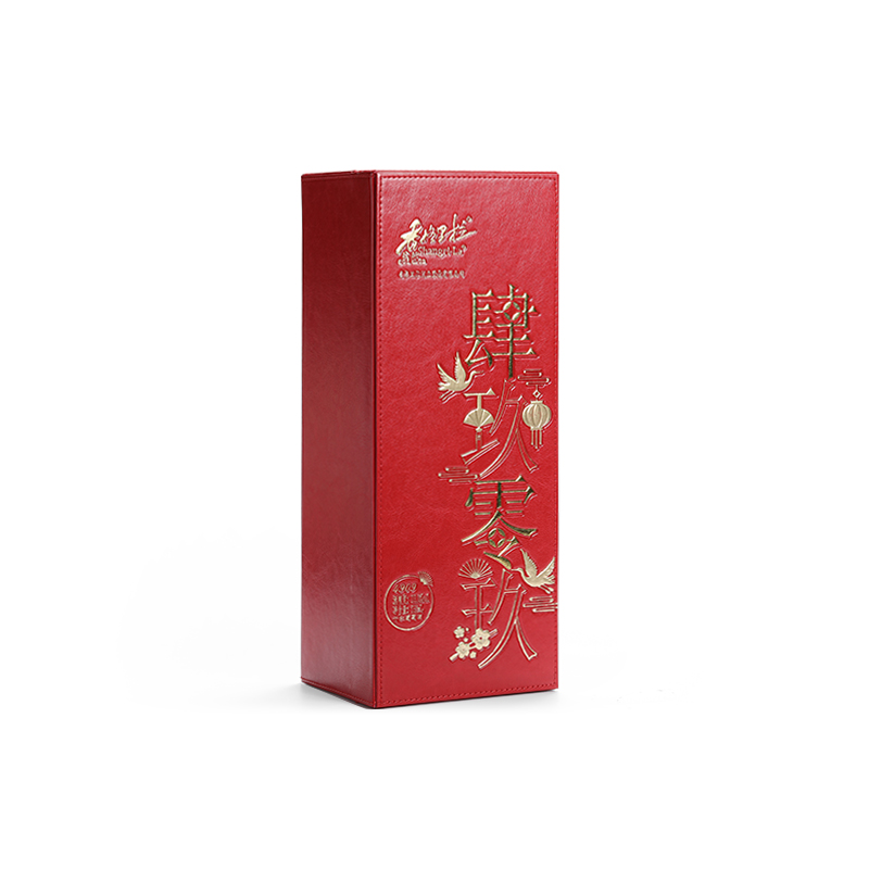 High quality logo printed red wine bottle box leather gift box