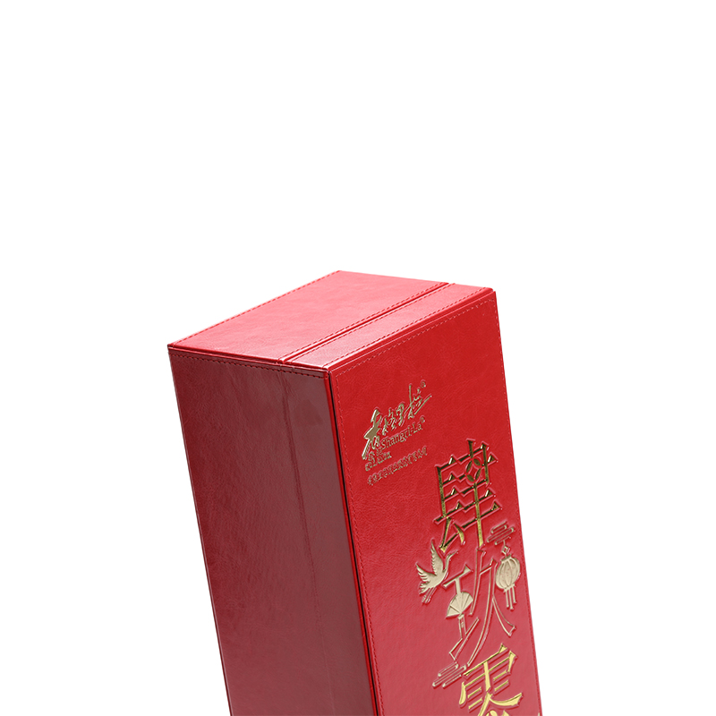 High quality logo printed red wine bottle box leather gift box