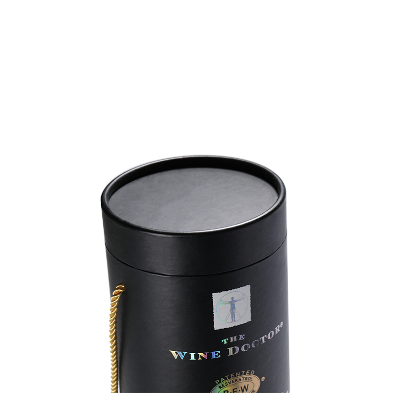 Custom size black tube packing paper wine cylinder box with logo