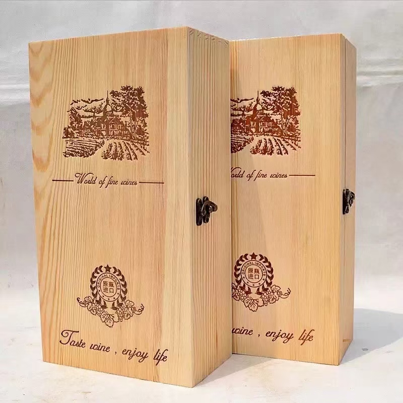 Wholesale brown 2 bottles wooden wine bottle and glass box set