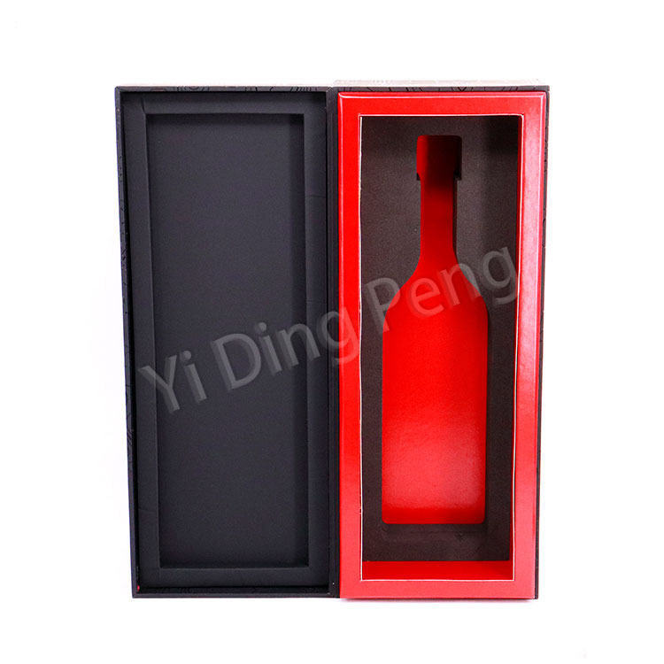 Luxury Flip Plain Black Uv Whisky Wine Bottles Gift Set Cardboard Packaging Box