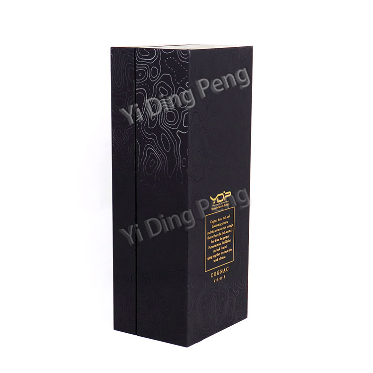 Luxury Flip Plain Black Uv Whisky Wine Bottles Gift Set Cardboard Packaging Box