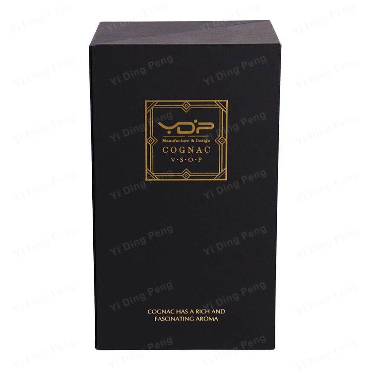 Premium Custom Vintage Double Open Door Black Hot Stamping Cardboard Wine Box