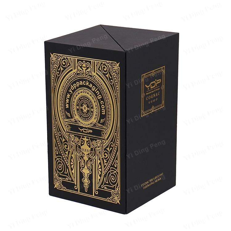 Premium Custom Vintage Double Open Door Black Hot Stamping Cardboard Wine Box