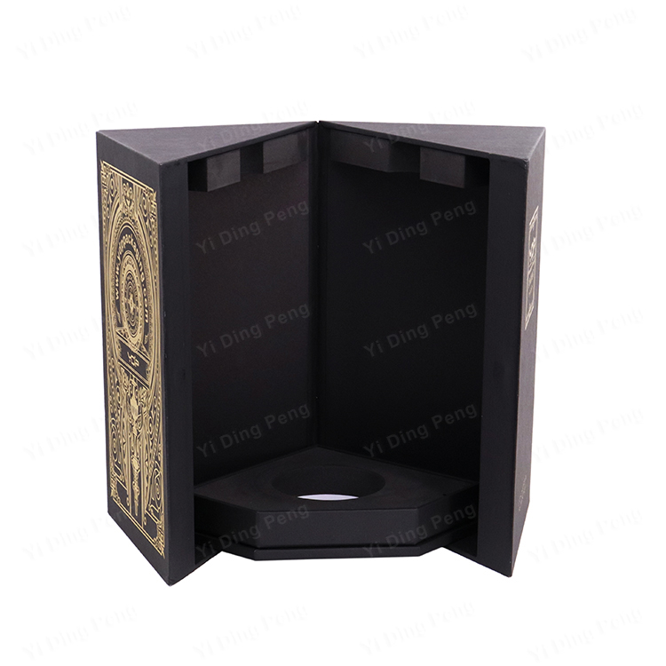 Premium Custom Vintage Double Open Door Black Hot Stamping Cardboard Wine Box