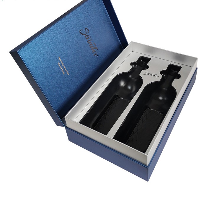 Premium cardboard wine packaging paper box hinged neck wine box for 2 bottles