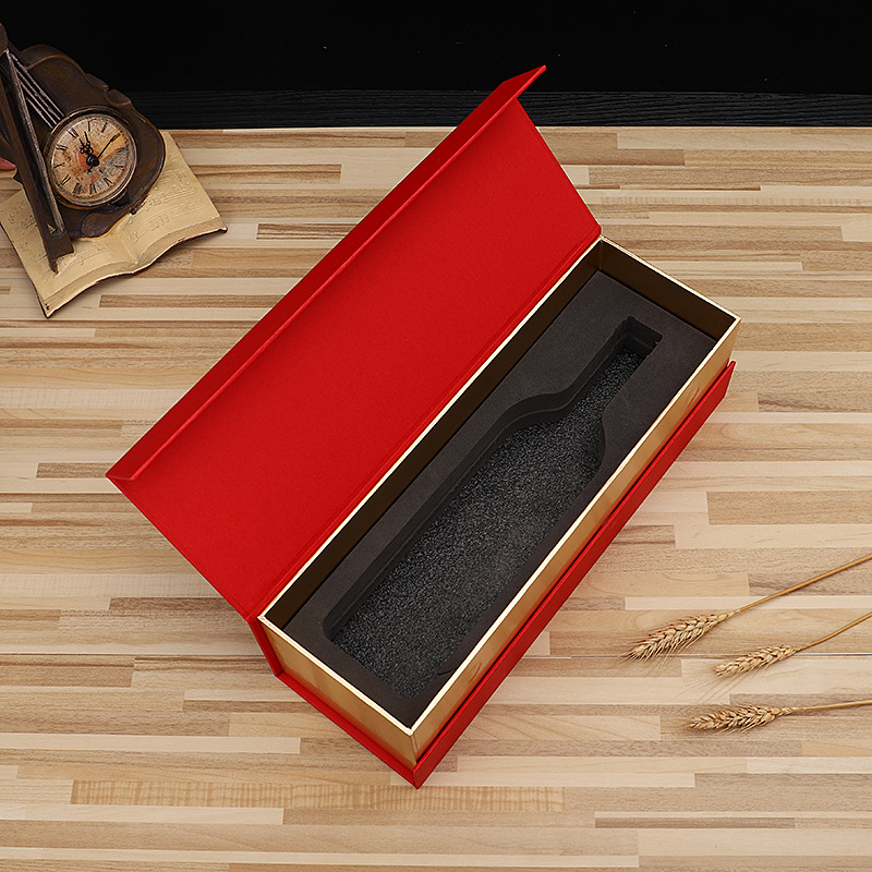 Red luxury custom logo magnetic gift paper packaging wine box for wine bottle