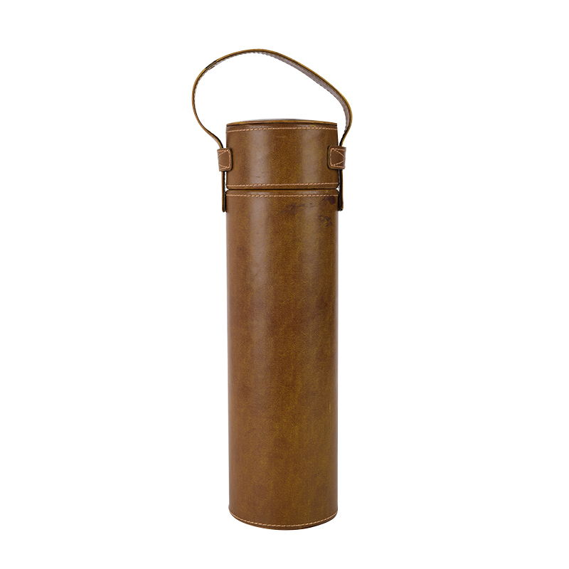 High quality custom PU leather wine storage carrier portable round wine tube box