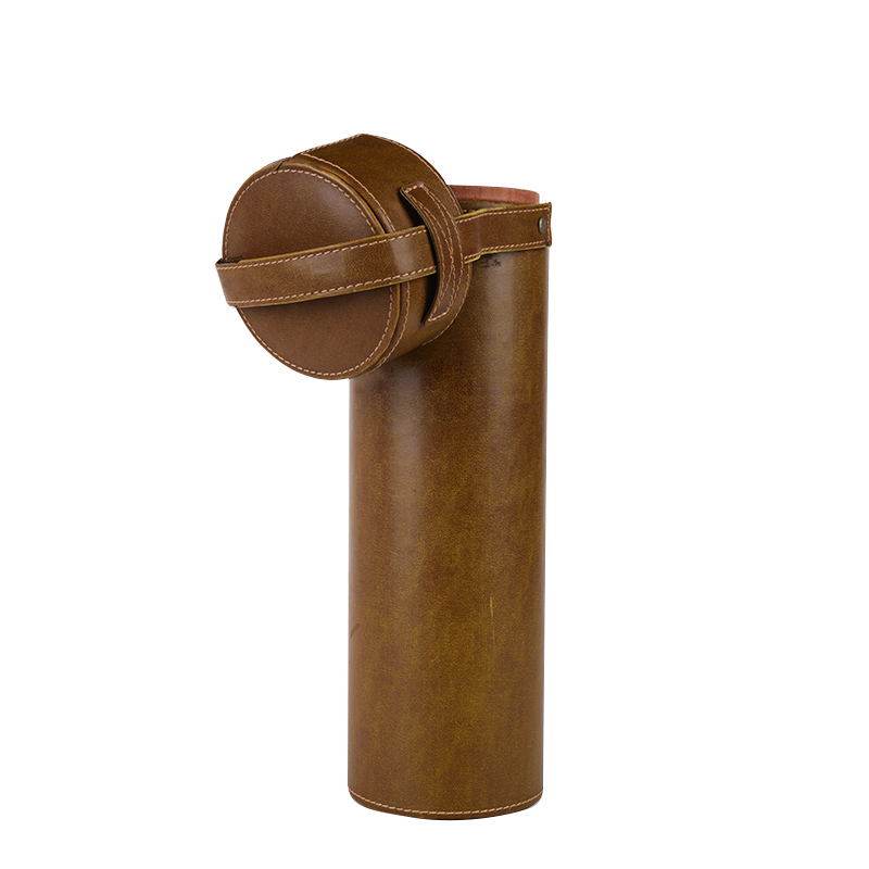 High quality custom PU leather wine storage carrier portable round wine tube box