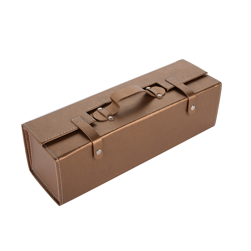 Luxury foldable arrange 1pc brown PU leather wine bottle gift box