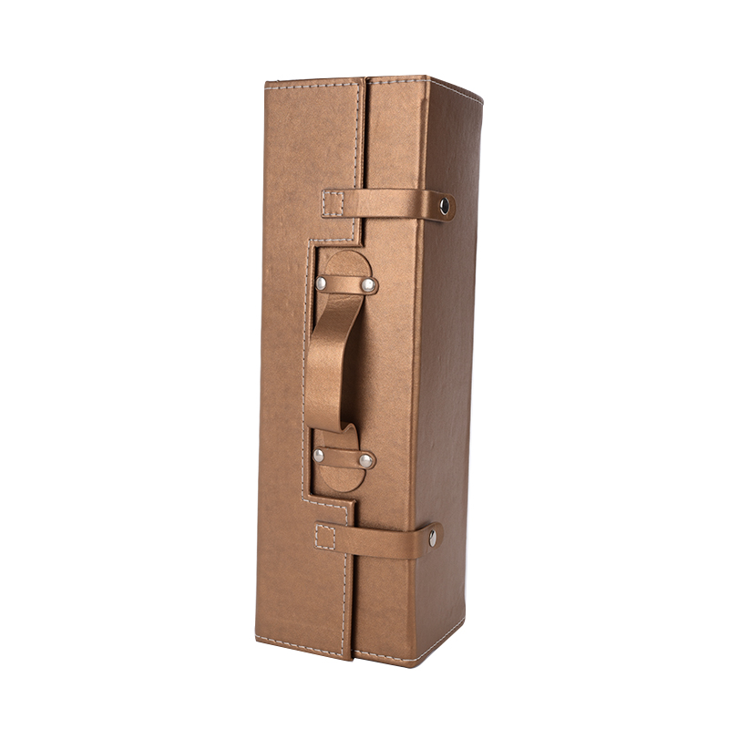 Luxury foldable arrange 1pc brown PU leather wine bottle gift box