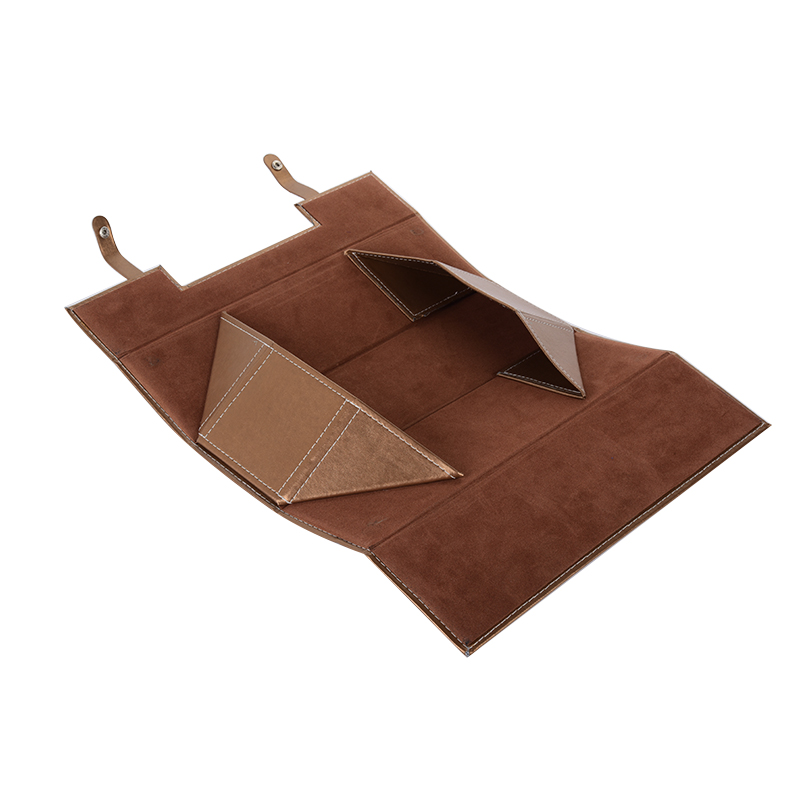 Luxury foldable arrange 1pc brown PU leather wine bottle gift box