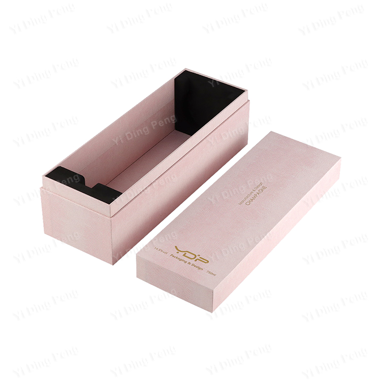 Pink High Light Leather Paper Top and Bottom Lid Champagne Red Wine Gift Box Packaging