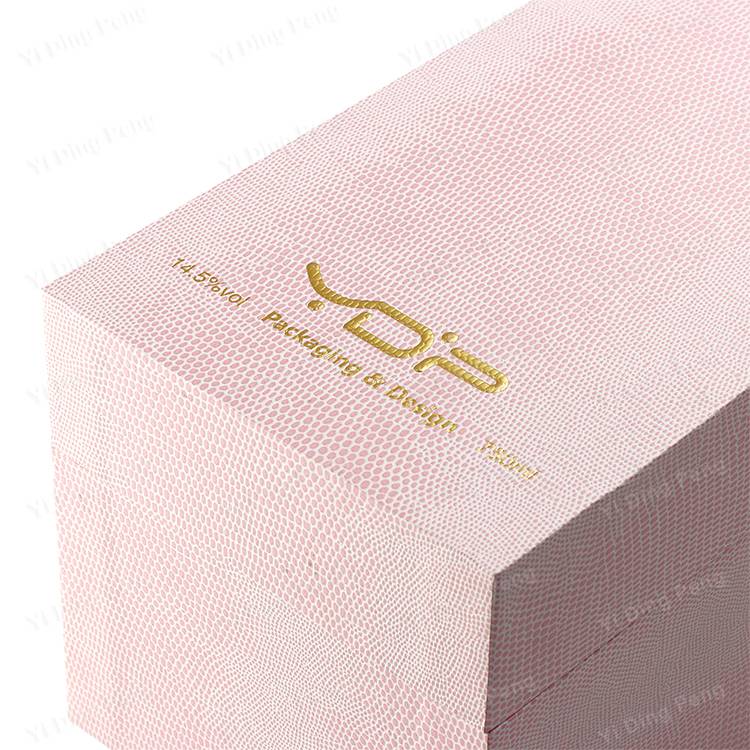 Pink High Light Leather Paper Top and Bottom Lid Champagne Red Wine Gift Box Packaging